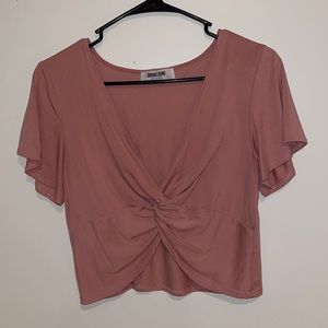💖Bundle It!💖 Pink Twist Short Sleeve Crop Top with Plunge Neck